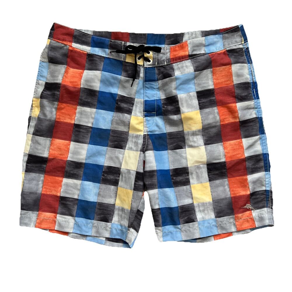 Tommy Bahama Relax Swim Trunks Mens 40 Multicolor Madras Plaid Board Short Beach